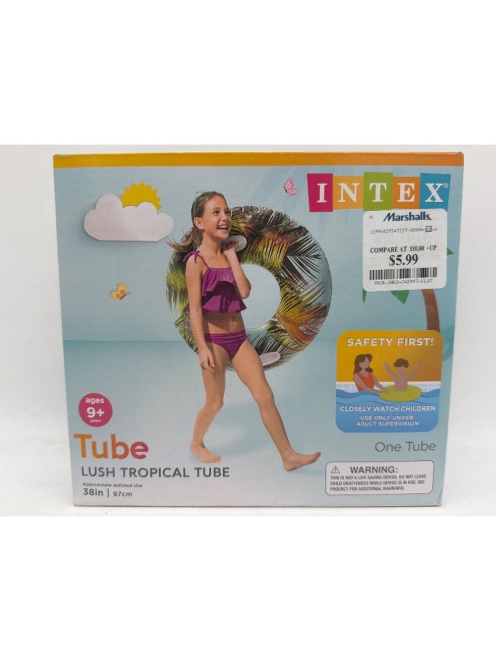Intex Lush Tropical Inflatable Tube 38" For Ages 9+ Palm Leaf Design Durable Han
